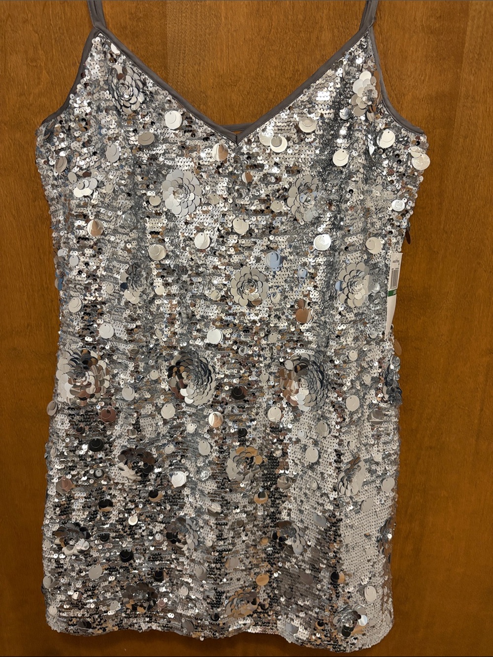 601. Arose Studio Silver Sequin Spaghetti Strap Dress